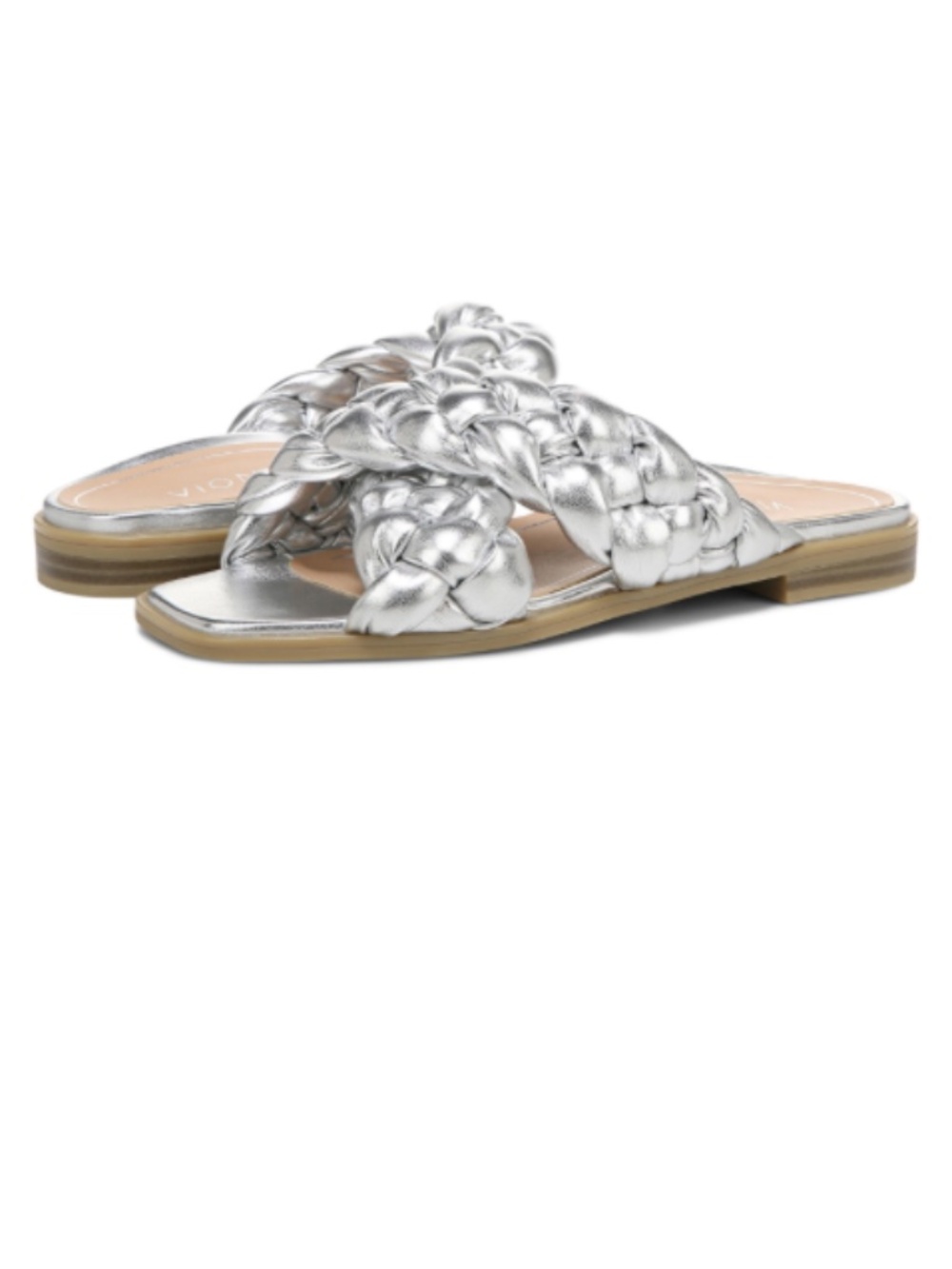 Vionic NIB Metallic Silver Kalina Braided Slide Sandals - Picture 2 of 9